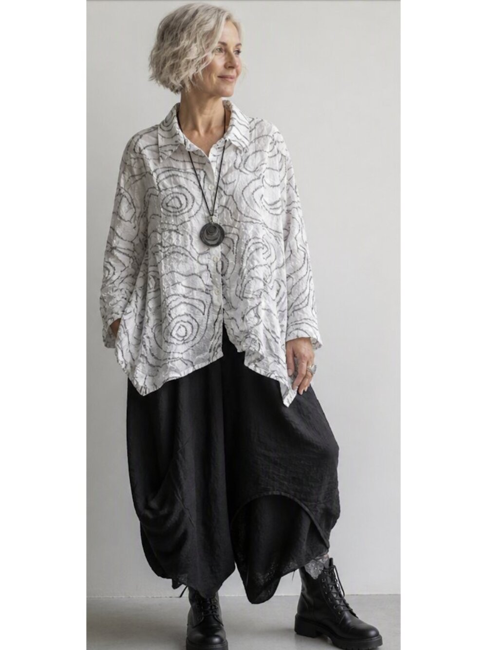 DRESS TO KILL Jane Mohr Crinkle Abstract Line Swirl Shirt Lagenlook One Size